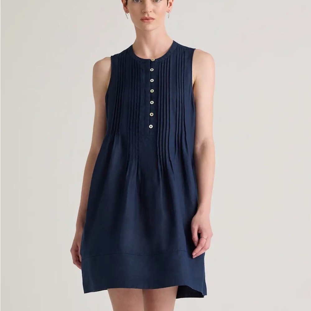 Deep Navy European Linen Sleeveless Swing Dress